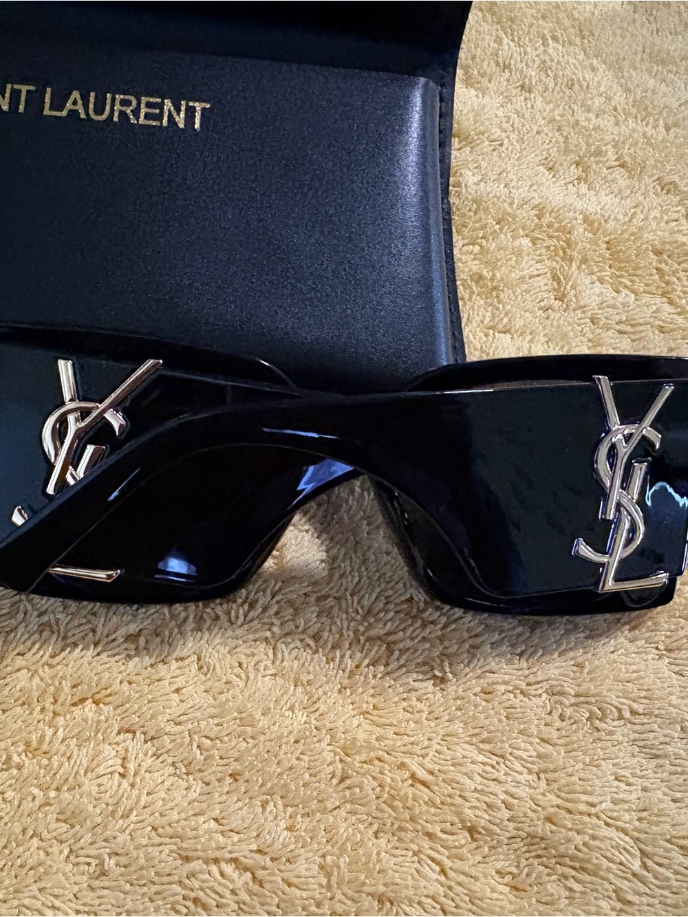 Saint Laurent Black Shield Sunglasses with Silver YSL Logos